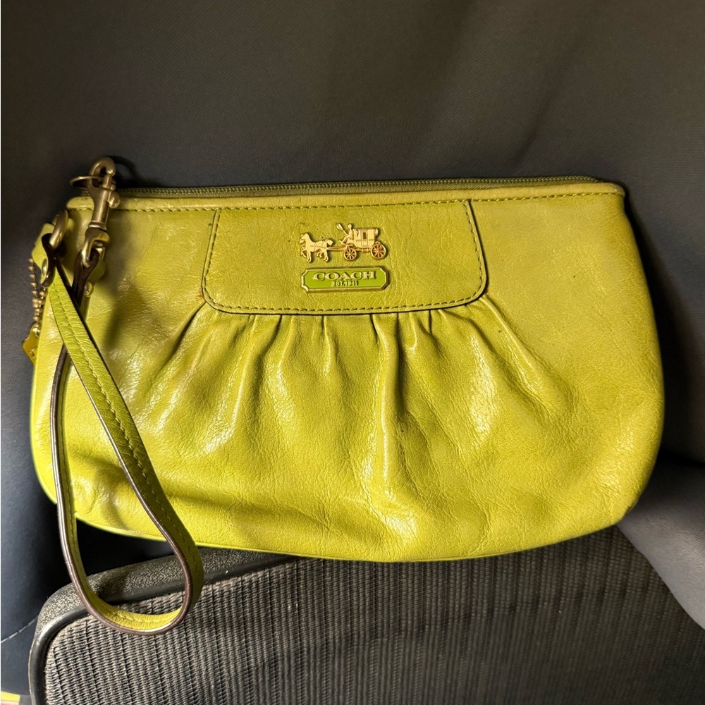 Coach Chartreuse Wristlet with Gold Accents